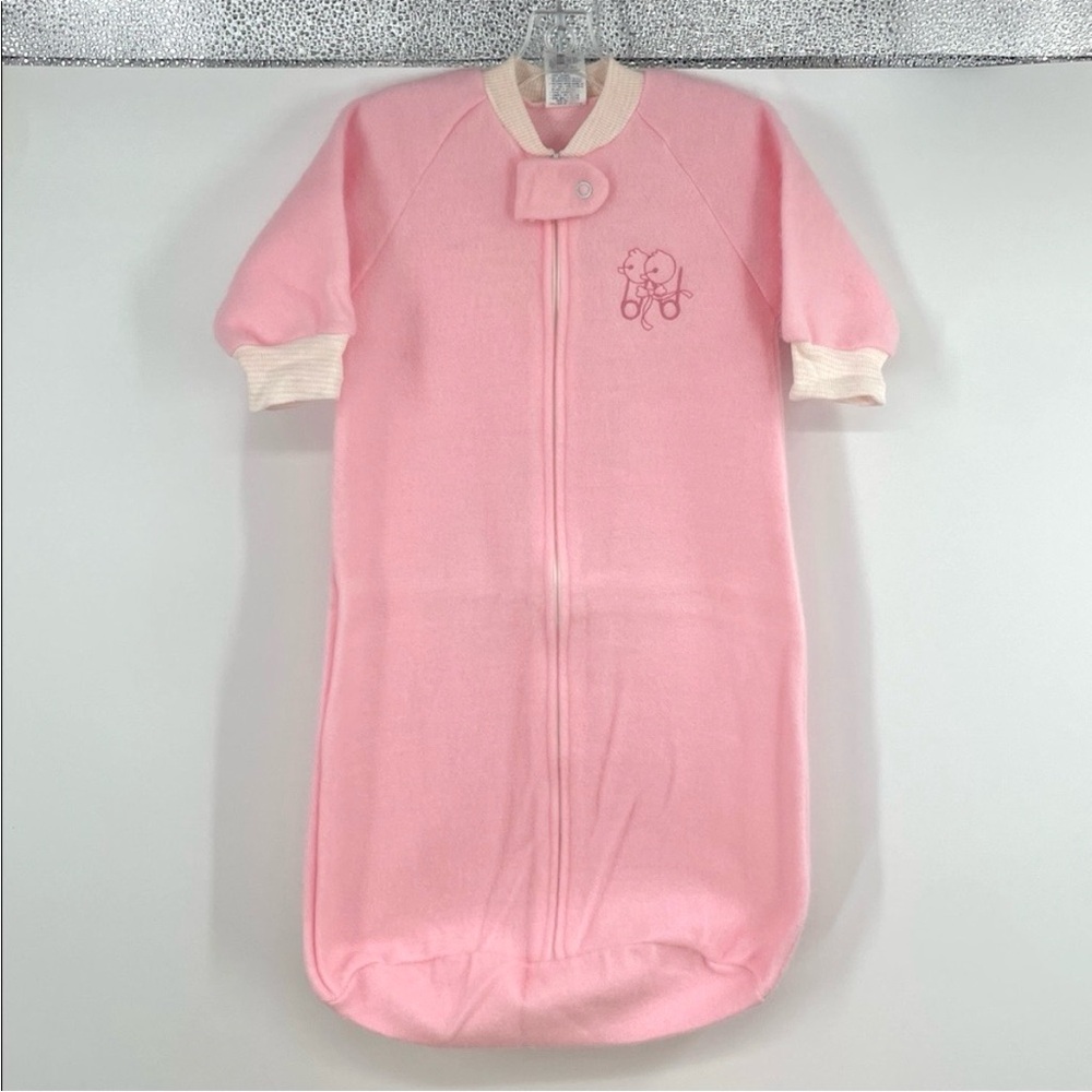 Vintage 80s Carter’s Embroidered Duck Pink Fleece Front Zip Sleep Sack